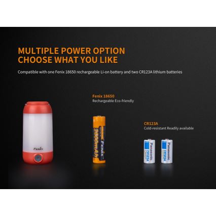 Fenix CL26RRED - Φορητός επαναφορτιζόμενος LED φακός με ρύθμιση φωτεινότητας LED/USB/2xCR123A IP66 400 lm 400 ώρες 2600 mAh πορτοκαλί