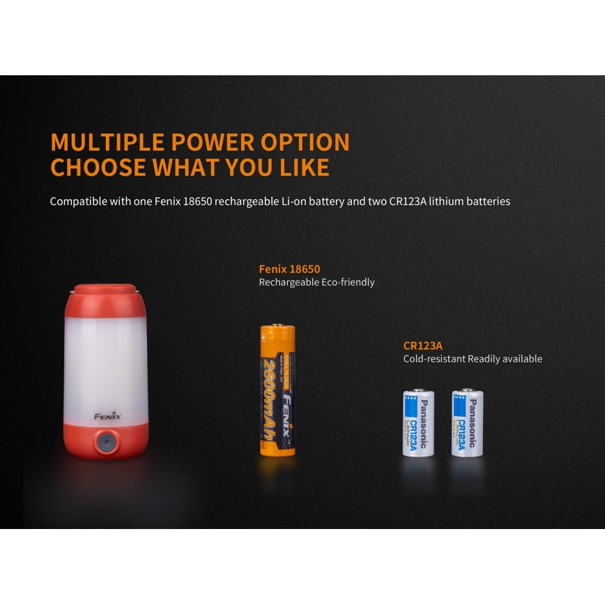 Fenix CL26RRED - Φορητός επαναφορτιζόμενος LED φακός με ρύθμιση φωτεινότητας LED/USB/2xCR123A IP66 400 lm 400 ώρες 2600 mAh πορτοκαλί