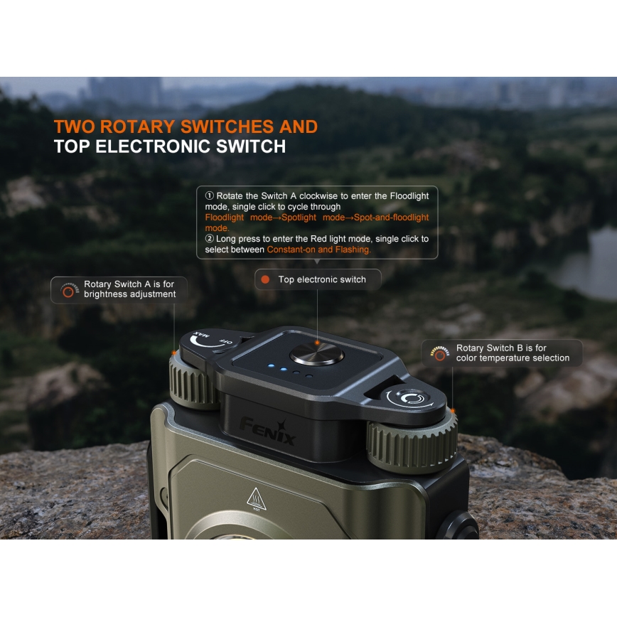 Fenix CL27RGRE - LED Dimming επαναφορτιζόμενο φωστικό LED/USB IP66 1600 γυαλιστερό 285 h 5000 mAh