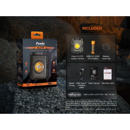 Fenix CL27RGRE - LED Dimming επαναφορτιζόμενο φωστικό LED/USB IP66 1600 γυαλιστερό 285 h 5000 mAh