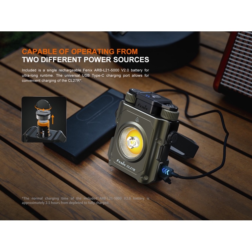Fenix CL27RGRE - LED Dimming επαναφορτιζόμενο φωστικό LED/USB IP66 1600 γυαλιστερό 285 h 5000 mAh