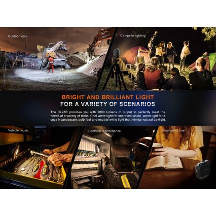 Fenix CL28R - LED Dimming επαναφορτιζόμενος προβολέας με power bank LED/USB IP66 2000 γυαλιστερό 360 h 10000 mAh