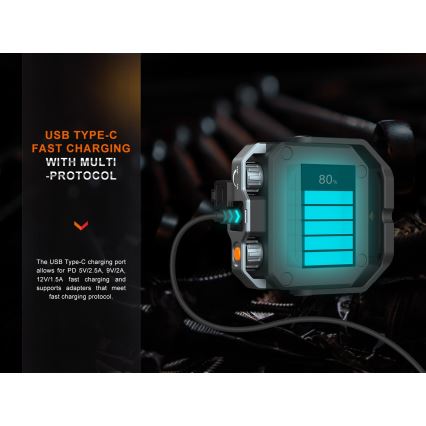 Fenix CL28R - LED Dimming επαναφορτιζόμενος προβολέας με power bank LED/USB IP66 2000 γυαλιστερό 360 h 10000 mAh