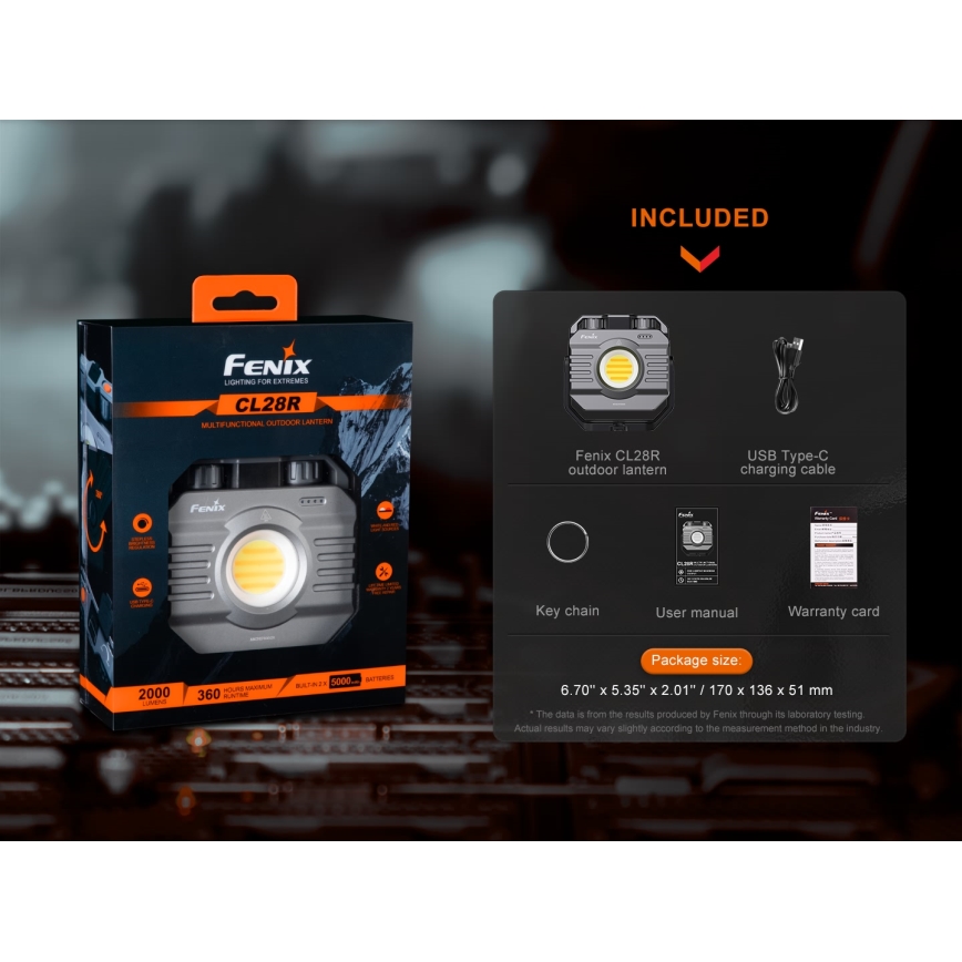 Fenix CL28R - LED Dimming επαναφορτιζόμενος προβολέας με power bank LED/USB IP66 2000 γυαλιστερό 360 h 10000 mAh