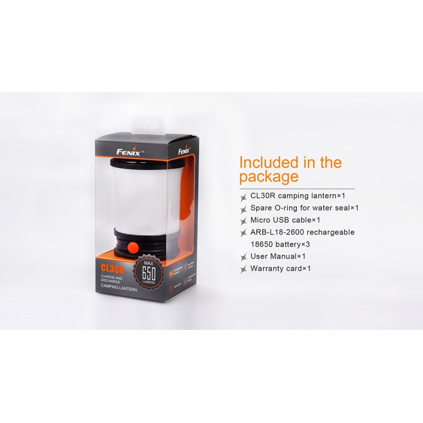Fenix CL30R - Φορητός επαναφορτιζόμενος φακός LED/USB/6xCR123A IPX7 650 lm 300 ώρες 2600 mAh