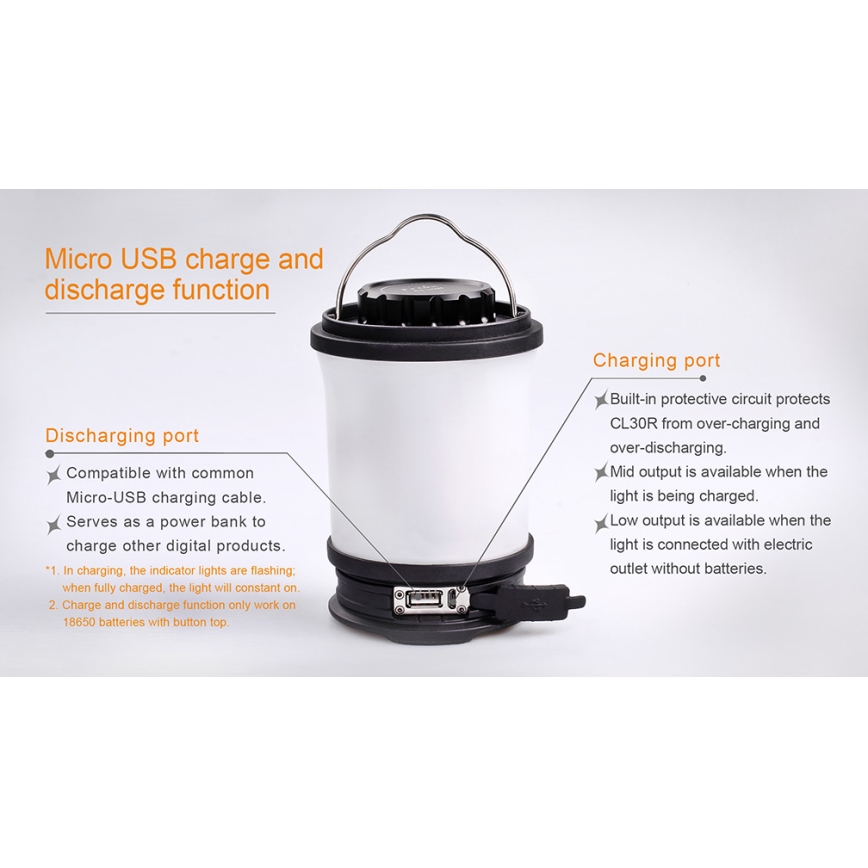 Fenix CL30R - Φορητός επαναφορτιζόμενος φακός LED/USB/6xCR123A IPX7 650 lm 300 ώρες 2600 mAh