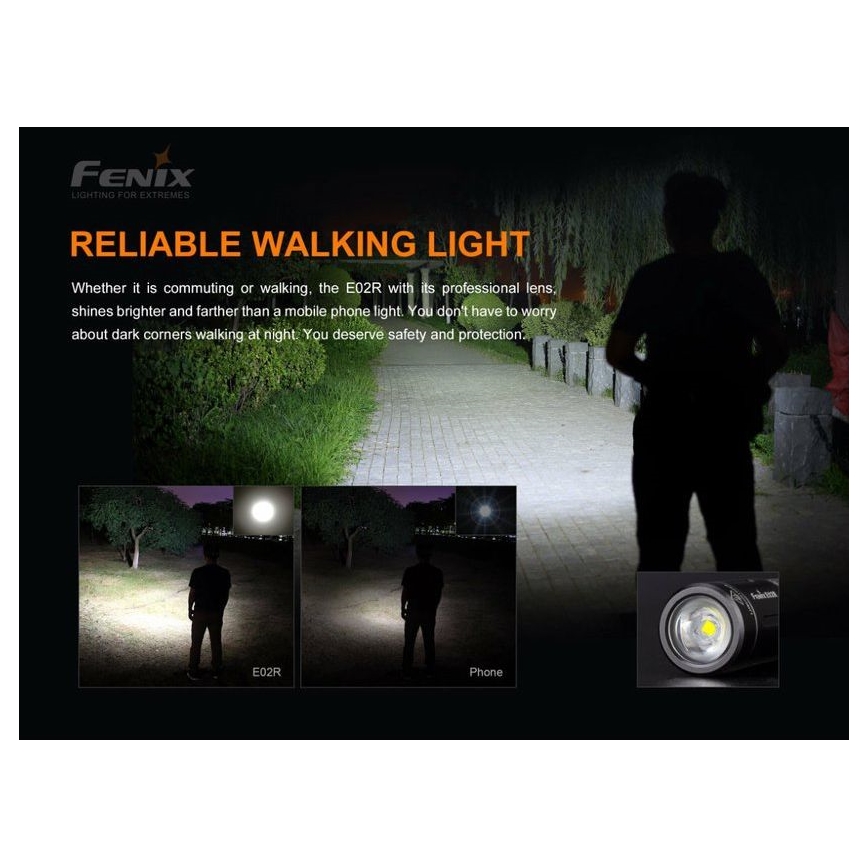 Fenix E02RBLC - LED Επαναφορτιζόμενος φακός LED / USB IP68 200 lm 6,5 ώρες