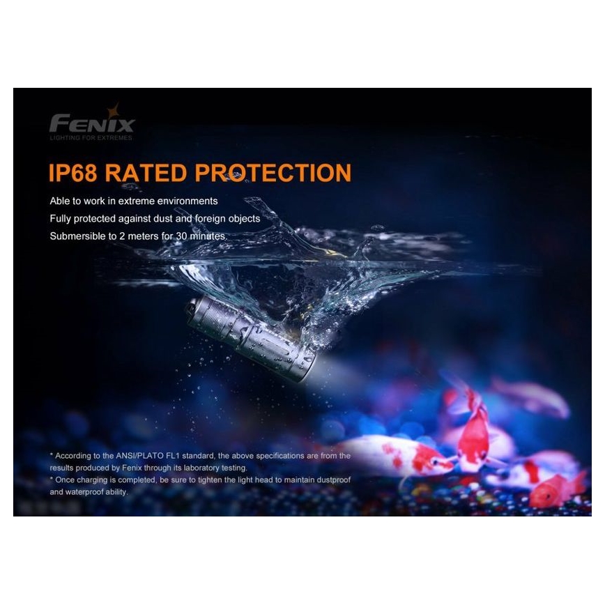 Fenix E02RBLC - LED Επαναφορτιζόμενος φακός LED / USB IP68 200 lm 6,5 ώρες