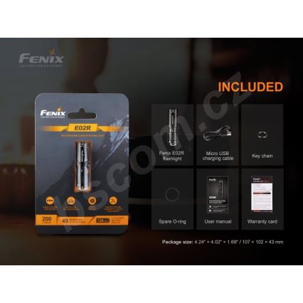 Fenix E02RBLC - LED Επαναφορτιζόμενος φακός LED / USB IP68 200 lm 6,5 ώρες