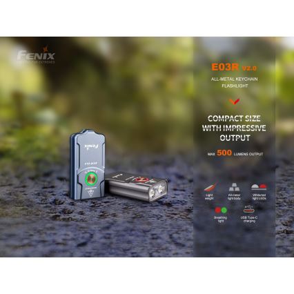 Fenix E03RV20BLU - Επαναφορτιζόμενος φακός LED LED/USB IP66 500 lm 30 h