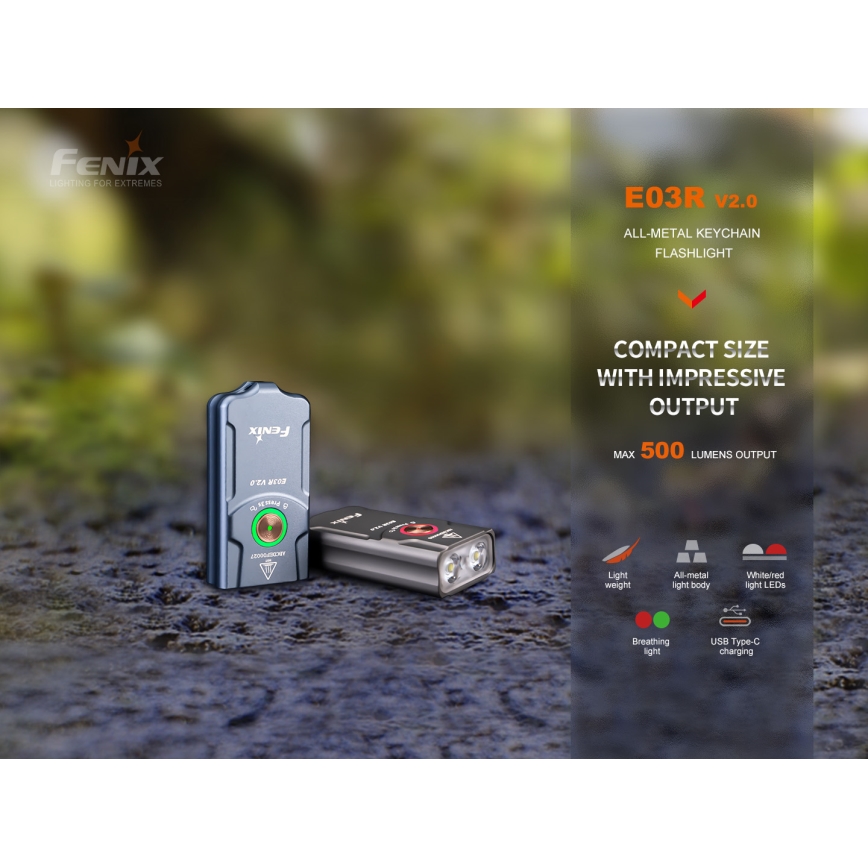 Fenix E03RV20BLU - Επαναφορτιζόμενος φακός LED LED/USB IP66 500 lm 30 h
