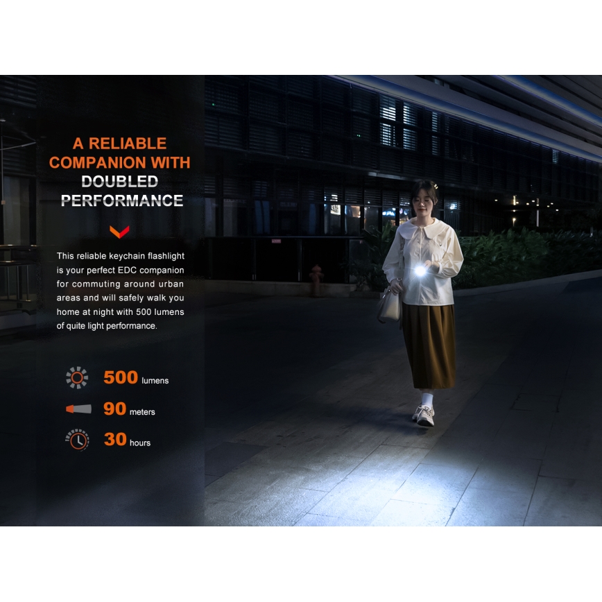 Fenix E03RV20GREY - Επαναφορτιζόμενος φακός LED LED/USB IP66 500 γυαλιστερό 30 h 400 mAh