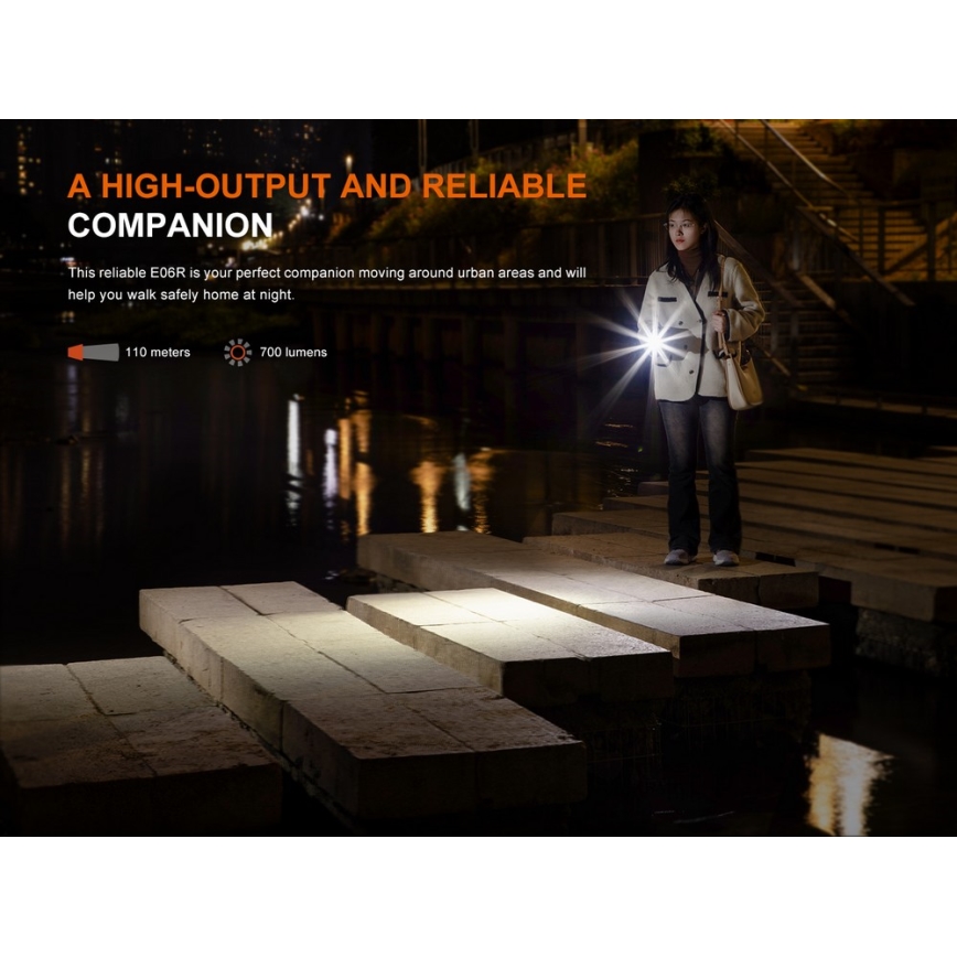 Fenix E06RGRY - LED Dimming επαναφορτιζόμενος φακός UV LED/USB IP66 700 γυαλιστερό 60 h 750 mAh γκρι