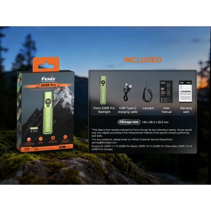 Fenix E06RPROEUOLI - Ρυθμιζόμενος επαναφορτιζόμενος φακός LED/USB 1650 mAh IP66 1600 lm 111 h πράσινος