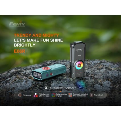 Fenix E06RTKS - LED Dimming επαναφορτιζόμενος φακός UV LED/USB IP66 700 lm 60 h 750 mAh τιρκουάζ