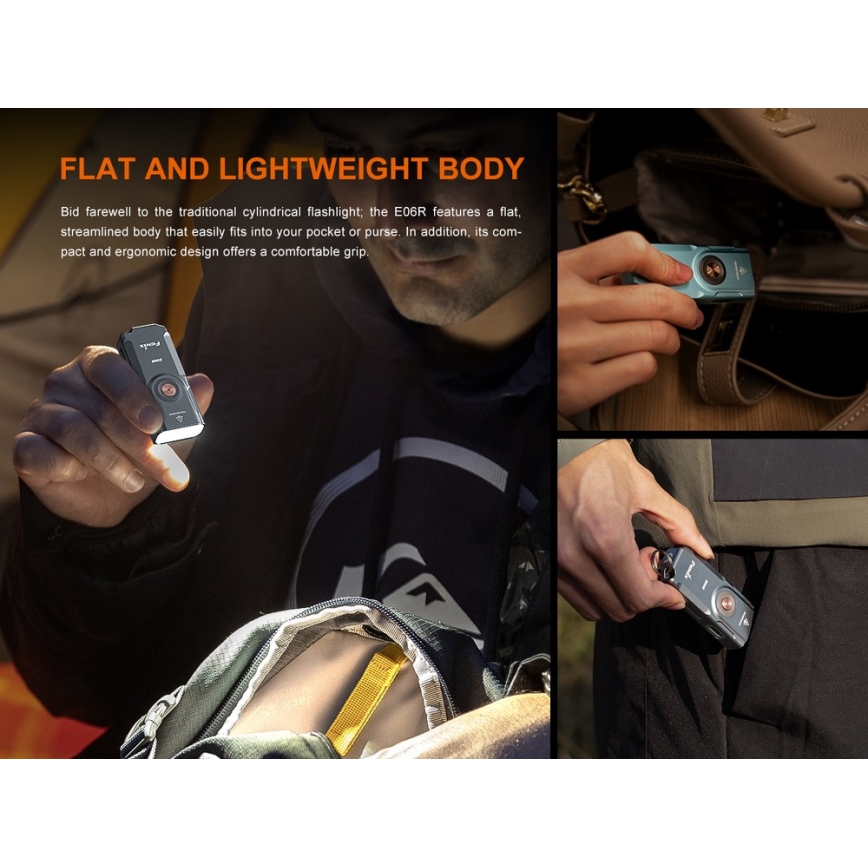 Fenix E06RTKS - LED Dimming επαναφορτιζόμενος φακός UV LED/USB IP66 700 lm 60 h 750 mAh τιρκουάζ