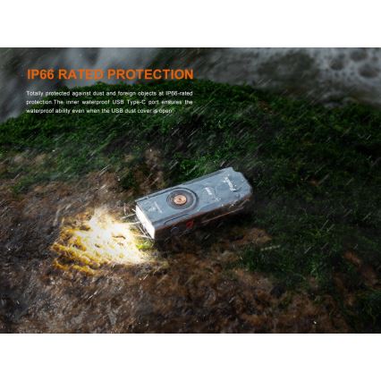 Fenix E06RTKS - LED Dimming επαναφορτιζόμενος φακός UV LED/USB IP66 700 lm 60 h 750 mAh τιρκουάζ