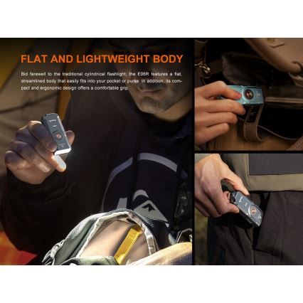 Fenix E06RTKS - LED Dimming επαναφορτιζόμενος φακός UV LED/USB IP66 700 lm 60 h 750 mAh τιρκουάζ