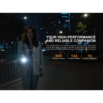 Fenix E09R - LED Επαναφορτιζόμενος φακός LED / USB IP68 600 lm 70 ώρες