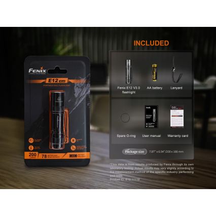 Fenix E12V30 - Ρυθμιζόμενος επαναφορτιζόμενος φακός LED/1xAA 2000 mAh IP68 200 lm 100 h μαύρος