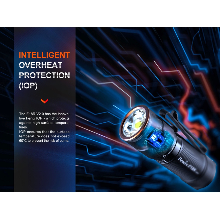 Fenix E18RV20800 - Ρυθμιζόμενος επαναφορτιζόμενος φακός LED/USB/1xCR123A 800 mAh IP68 1200 lm 200 h μαύρος