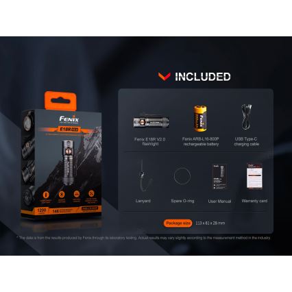 Fenix E18RV20800 - Ρυθμιζόμενος επαναφορτιζόμενος φακός LED/USB/1xCR123A 800 mAh IP68 1200 lm 200 h μαύρος