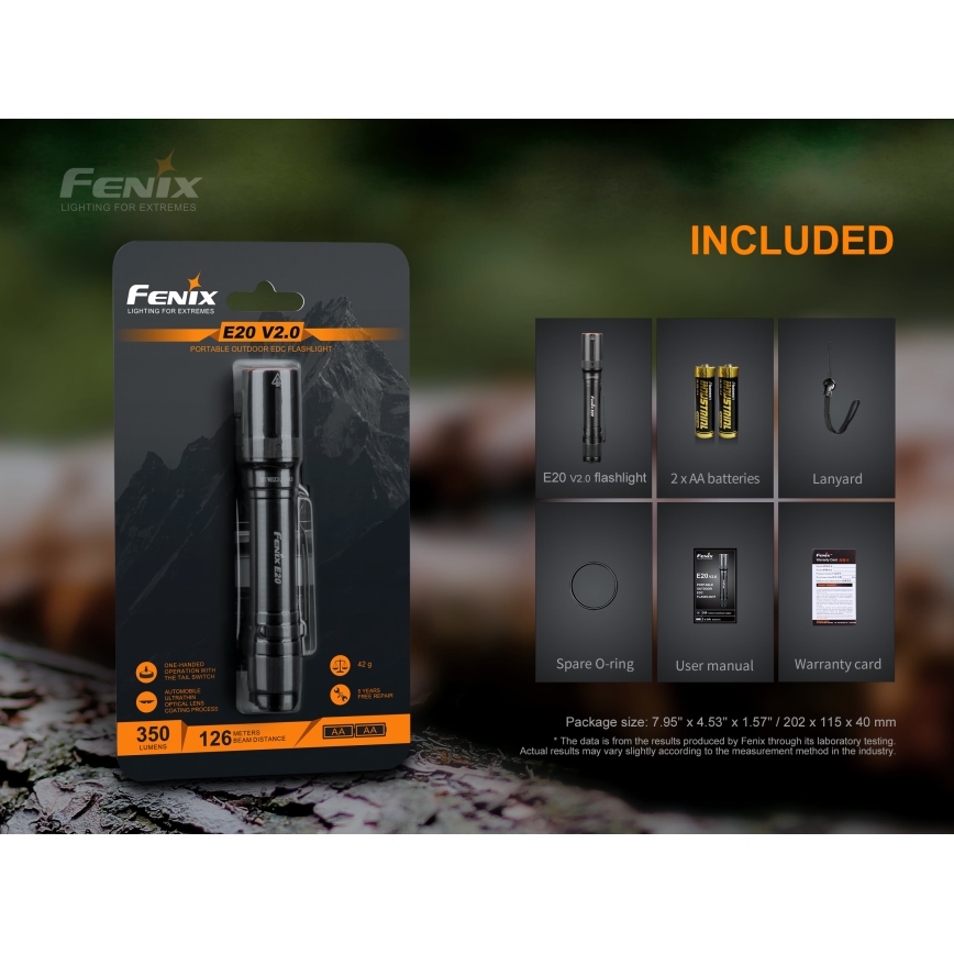 Fenix E20V20 - LED Φακός LED/2xAA IP68 350 lm 200 ώρες