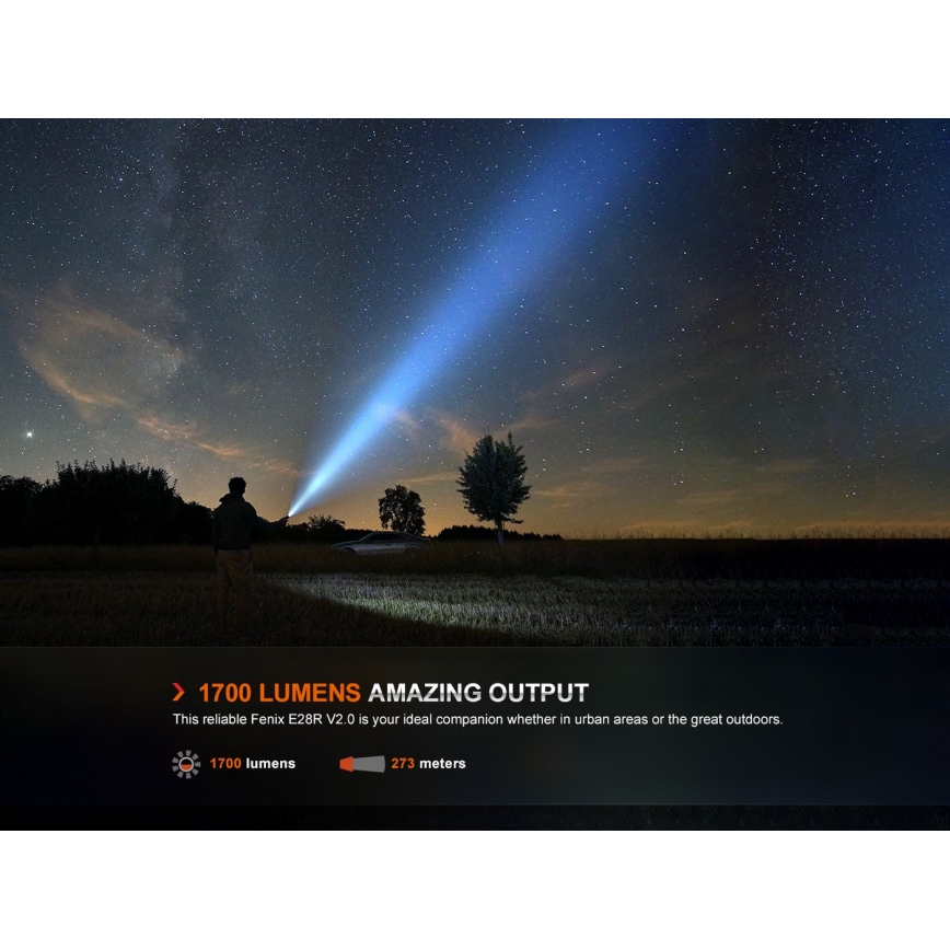 Fenix E28RV20 - LED Dimming επαναφορτιζόμενος φακός LED/USB/2xCR123A IP68 1700 γυαλιστερό 260 h 3400 mAh
