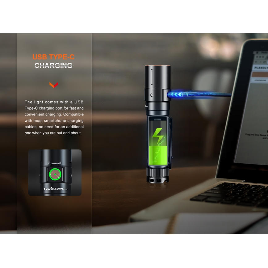 Fenix E28RV20 - LED Dimming επαναφορτιζόμενος φακός LED/USB/2xCR123A IP68 1700 γυαλιστερό 260 h 3400 mAh