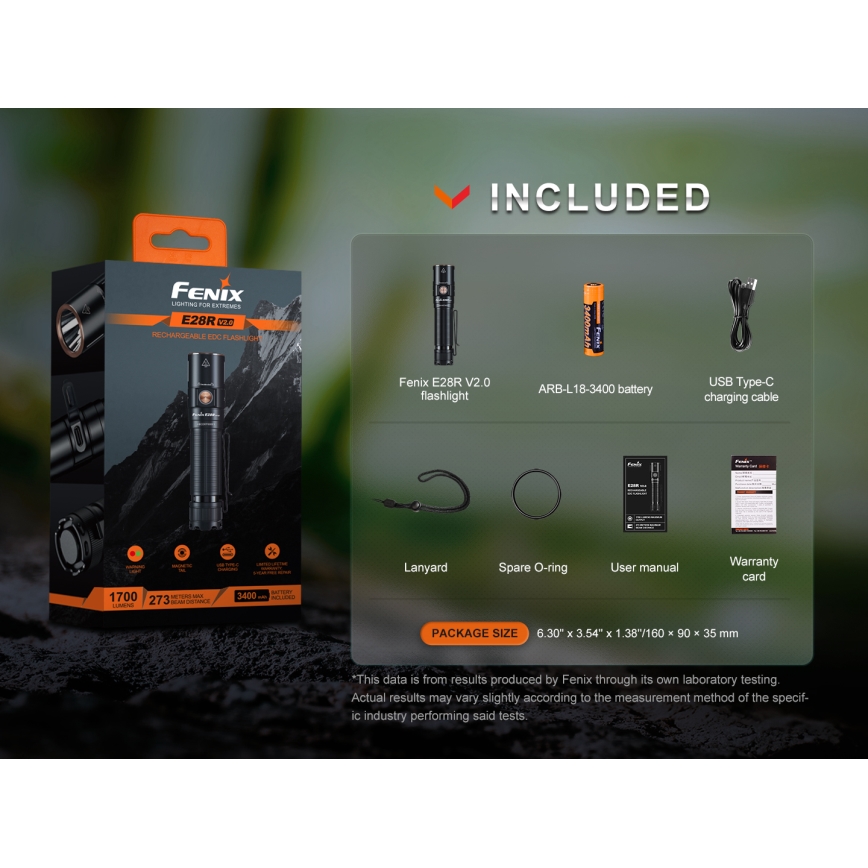 Fenix E28RV20 - LED Dimming επαναφορτιζόμενος φακός LED/USB/2xCR123A IP68 1700 γυαλιστερό 260 h 3400 mAh