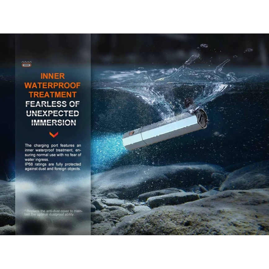 Fenix ECPBLCK - Επαναφορτιζόμενος φακός LED με power bank USB IP68 1600 γυαλιστερό 504 h 5000 mAh μαύρο