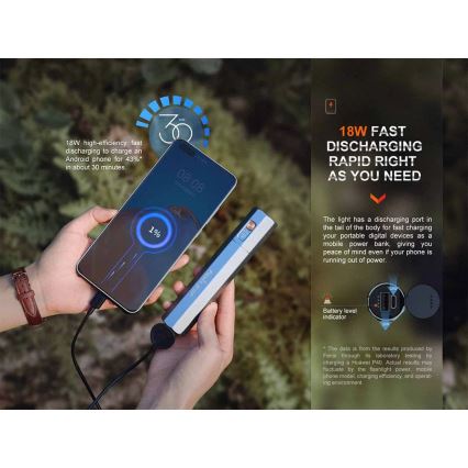 Fenix ECPBLUE - Επαναφορτιζόμενος φακός LED με power bank USB IP68 1600 γυαλιστερό 504 h 5000 mAh μπλε