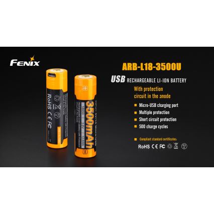 Fenix FE18650LI35USB - 1 τεμάχιο Επαναφορτιζόμενη μπαταρία USB/3,6V 3500 mAh