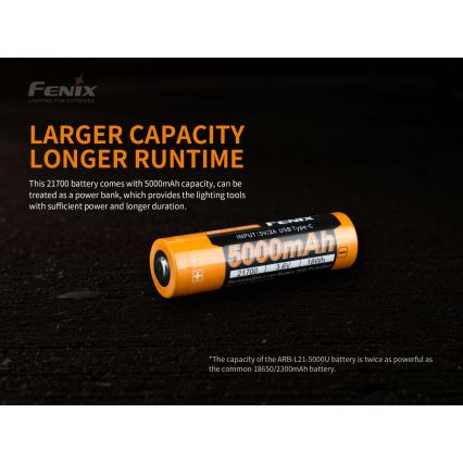 Fenix FE21700USB - 1 τεμάχιο Επαναφορτιζόμενη μπαταρία USB/3,6V 5000 mAh