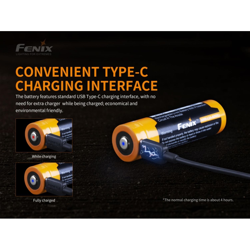 Fenix FE21700USB - 1 τεμάχιο Επαναφορτιζόμενη μπαταρία USB/3,6V 5000 mAh