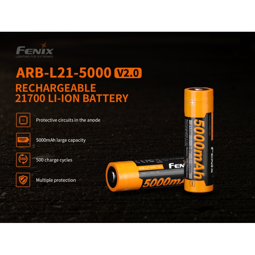 Fenix FE21700V20 - 1 τεμ. Επαναφορτιζόμενη μπαταρία 21700/3,6V 5000 mAh