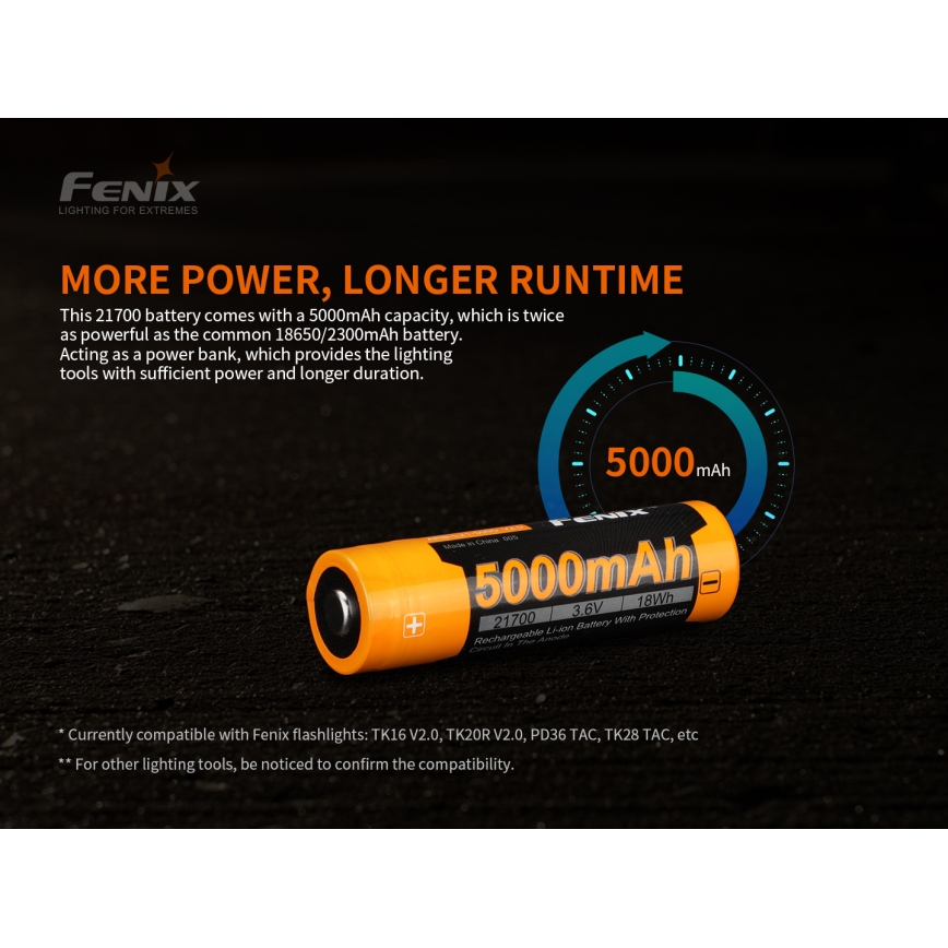 Fenix FE21700V20 - 1 τεμ. Επαναφορτιζόμενη μπαταρία 21700/3,6V 5000 mAh