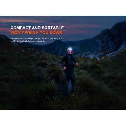 Fenix HL12RV20BLC - Ρυθμιζόμενος επαναφορτιζόμενος φακός κεφαλής LED με USB φόρτιση, 950 mAh, IP66, 500 lm, 112 ώρες, μαύρο