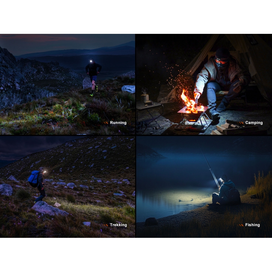 Fenix HL12RV20BLC - Ρυθμιζόμενος επαναφορτιζόμενος φακός κεφαλής LED με USB φόρτιση, 950 mAh, IP66, 500 lm, 112 ώρες, μαύρο