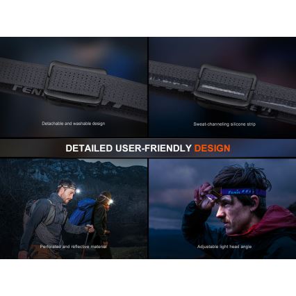 Fenix HL12RV20BLC - Ρυθμιζόμενος επαναφορτιζόμενος φακός κεφαλής LED με USB φόρτιση, 950 mAh, IP66, 500 lm, 112 ώρες, μαύρο