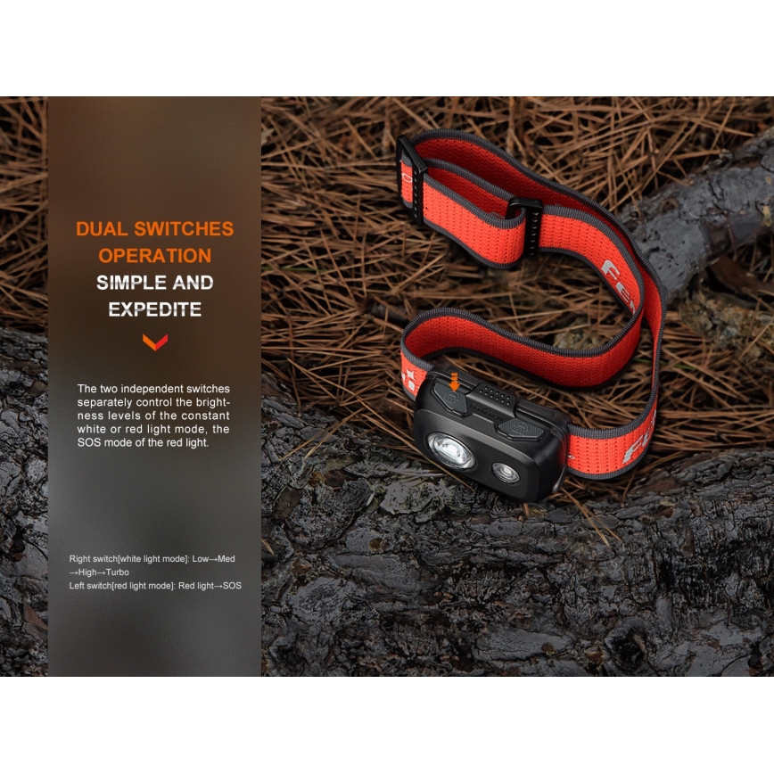 Fenix HL16V2BLK - LED Λάμπα κεφαλής LED/3xAAA IP66 450 lm 200 h μαύρο/πορτοκάλι