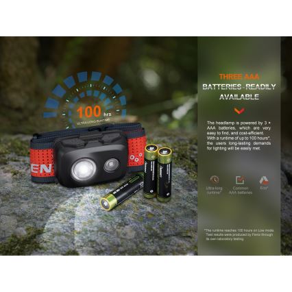 Fenix HL16V2BLK - LED Λάμπα κεφαλής LED/3xAAA IP66 450 lm 200 h μαύρο/πορτοκάλι