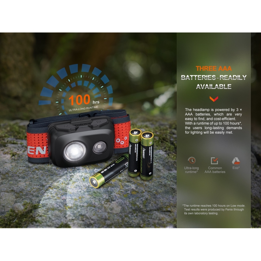 Fenix HL16V2BLK - LED Λάμπα κεφαλής LED/3xAAA IP66 450 lm 200 h μαύρο/πορτοκάλι