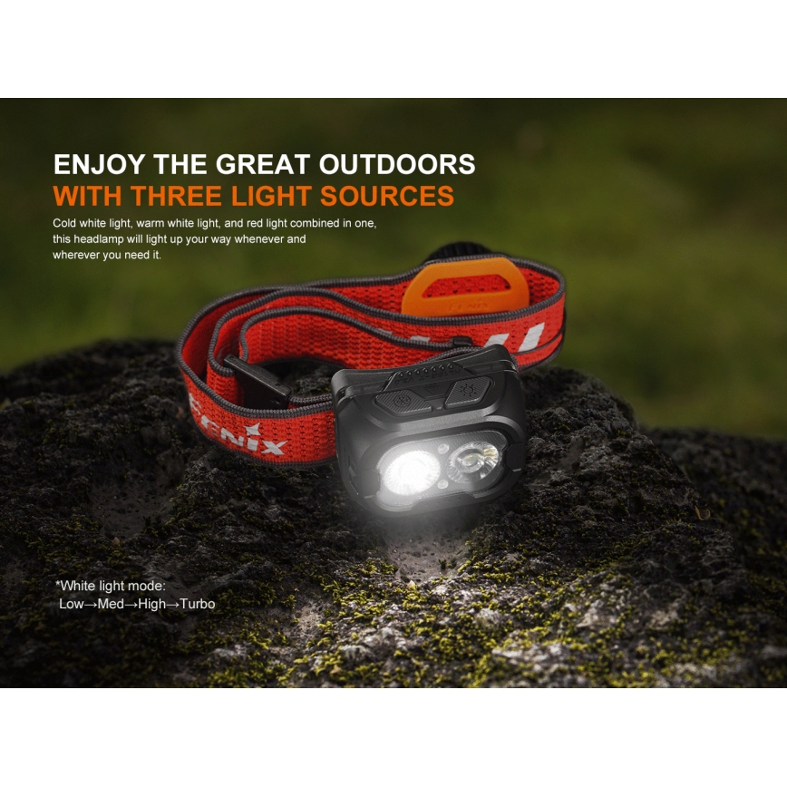 Fenix HL18RTV20BLC - LED Dimming επαναφορτιζόμενος φακός κεφαλής LED/USB IP66 800 lm 160 h μαύρο/πορτοκαλί
