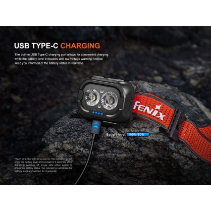 Fenix HL18RTV20BLC - LED Dimming επαναφορτιζόμενος φακός κεφαλής LED/USB IP66 800 lm 160 h μαύρο/πορτοκαλί
