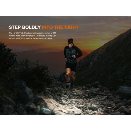 Fenix HL18RTV20BLC - Επαναφορτιζόμενος LED φακός κεφαλής με ρύθμιση φωτεινότητας LED/USB/3xAAA IP66 800 lm 160 ώρες 1900 mAh μαύρο/πορτοκαλί