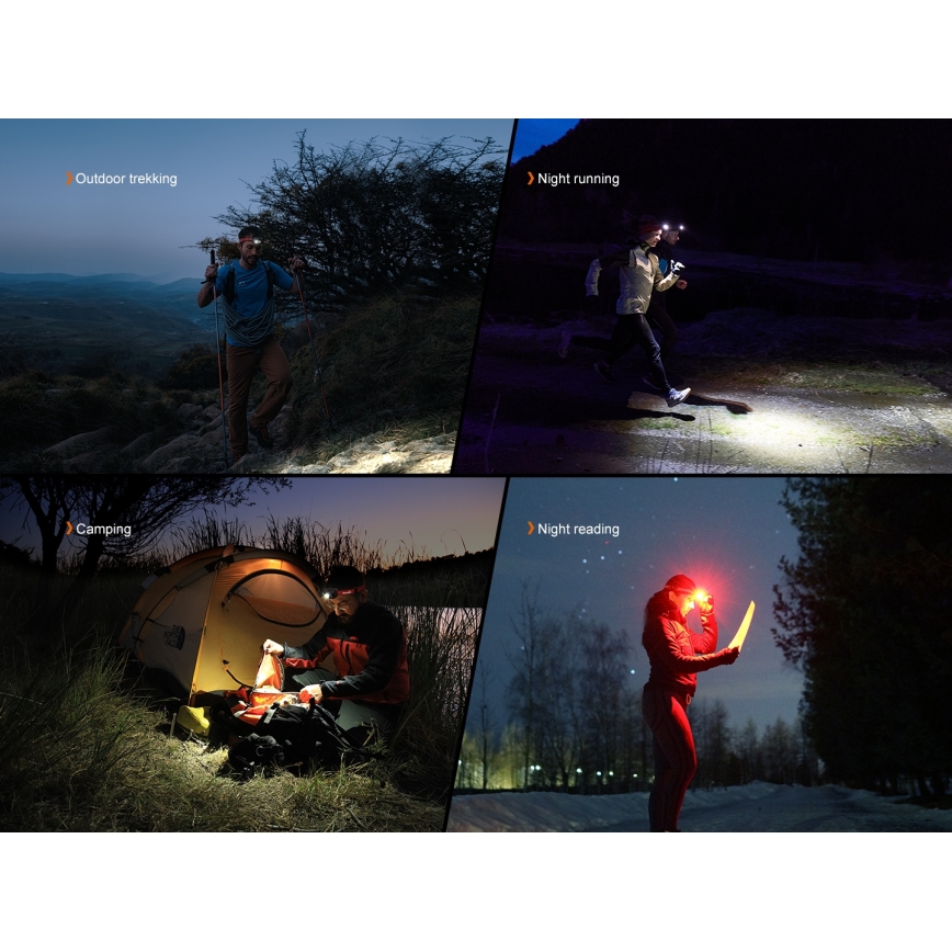 Fenix HL18RTV20BLC - Επαναφορτιζόμενος LED φακός κεφαλής με ρύθμιση φωτεινότητας LED/USB/3xAAA IP66 800 lm 160 ώρες 1900 mAh μαύρο/πορτοκαλί