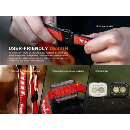 Fenix HL18RTV20BLC - Επαναφορτιζόμενος LED φακός κεφαλής με ρύθμιση φωτεινότητας LED/USB/3xAAA IP66 800 lm 160 ώρες 1900 mAh μαύρο/πορτοκαλί