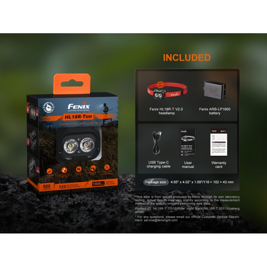 Fenix HL18RTV20BLC - Επαναφορτιζόμενος LED φακός κεφαλής με ρύθμιση φωτεινότητας LED/USB/3xAAA IP66 800 lm 160 ώρες 1900 mAh μαύρο/πορτοκαλί