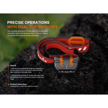 Fenix HL18RTV20WHT - LED Dimming επαναφορτιζόμενος φακός κεφαλής LED/USB IP66 800 γυαλιστερό 160 h λευκό/μαύρο